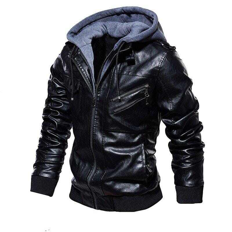 Mivor Men's Leather Jacket with Removable Hood - Mivor