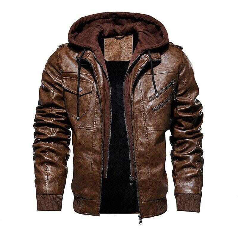 Mivor Men's Leather Jacket with Removable Hood - Mivor